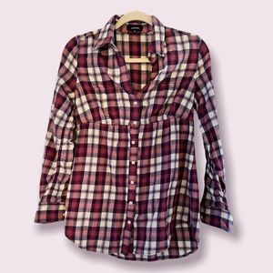 Express Women's  Light Pink and Purple Button Up Shirt- Size XS